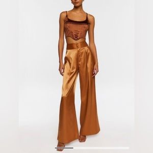 Forever 21 Satin Wide-Leg Trousers Size XL Praline Color